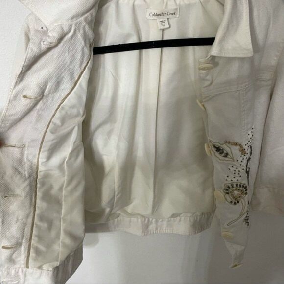 Coldwater creek jacket womens ivory embroidered floral jacket size 10 - Picture 11 of 11